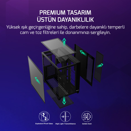 GAMEPOWER WARCRY TOPGLASS 4X ARGB FAN KASA BLACK